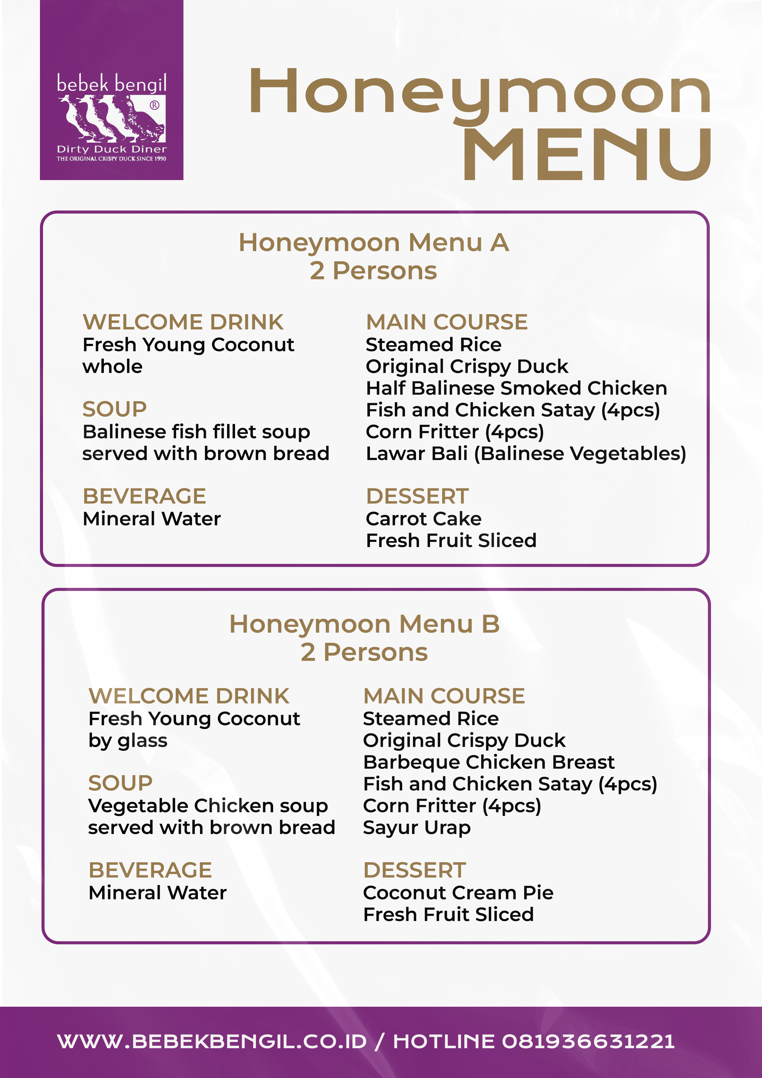 HONEYMOON MENU